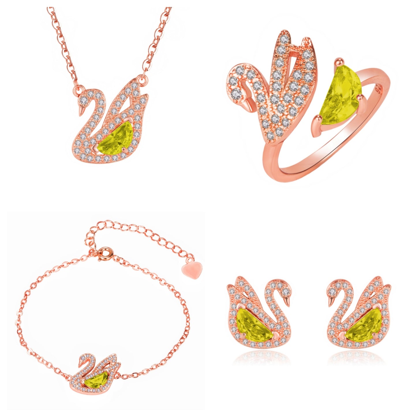 Trendy Creative White Swan Zircon Colorful Crystals Pave Ear Full Jewelry Set