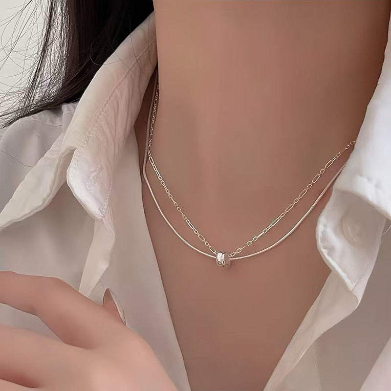 Sier Safety Lock Chinese Style White Necklace