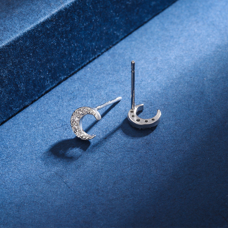 Women's Diamond Moon Simple Graceful Cute Sweet Small Stud Earrings