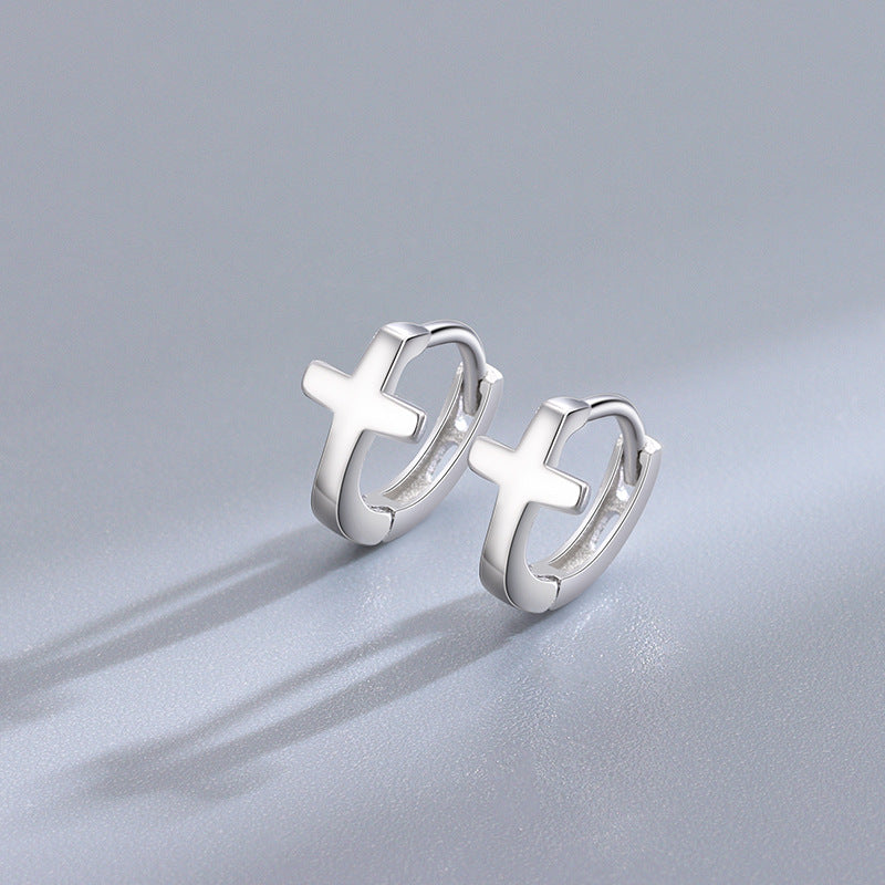 Sier Glossy Cross Fashion Temperament Entry Lux Niche Earrings