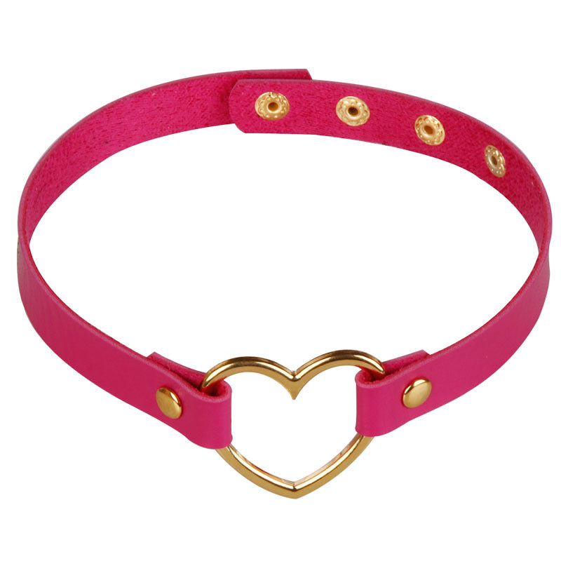Women's Leather Golden Peach Heart-shaped Neck Band Collar