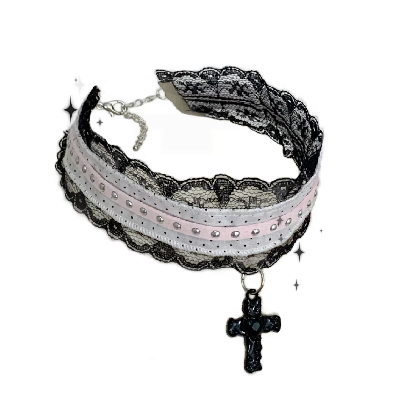 Lolita Lace Bead Rhinestone Cross Gothic Style Clavicle Collar