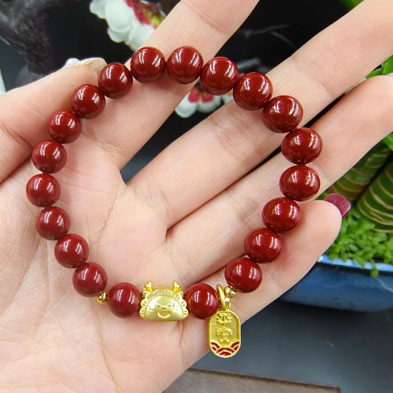 Women's & Men's Cinnabar Purple Gold Sand Single Circle Simple Buddha Beads Light Bracelet