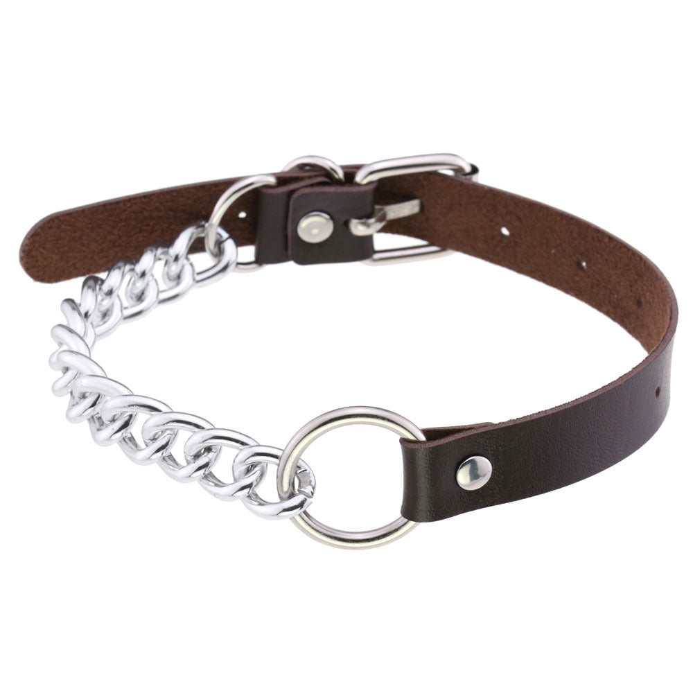 Leather Neckband Punk Metal Stitching Neck Strap Collar