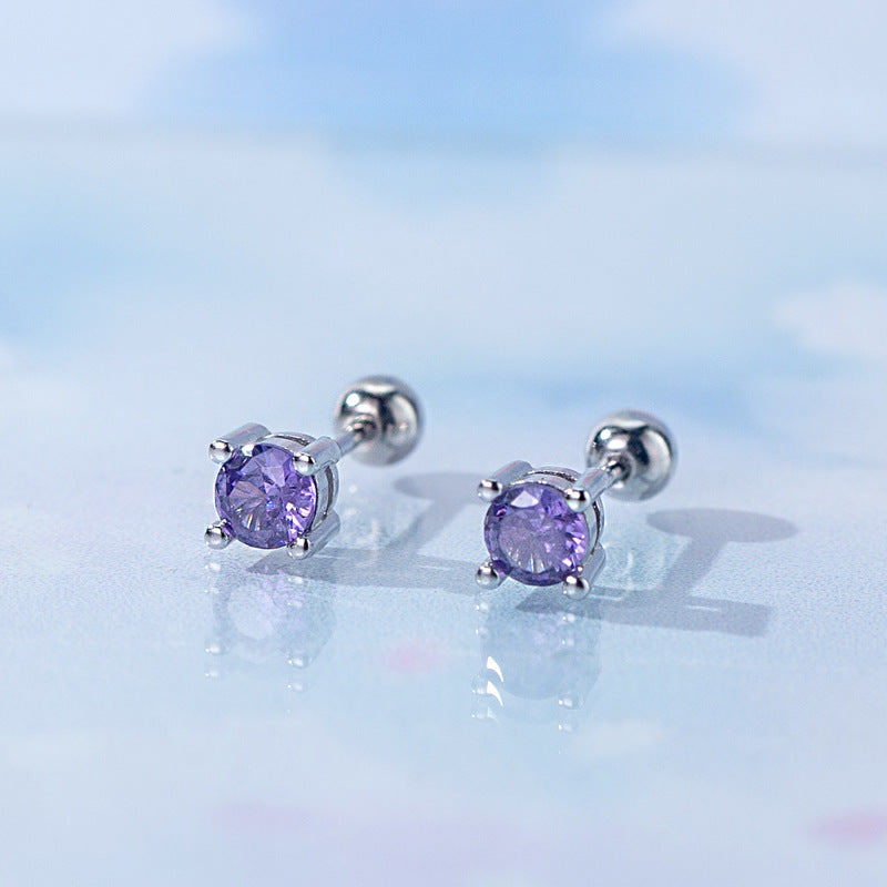 Women's Korean Style Simple Sier Square Zircon Earrings