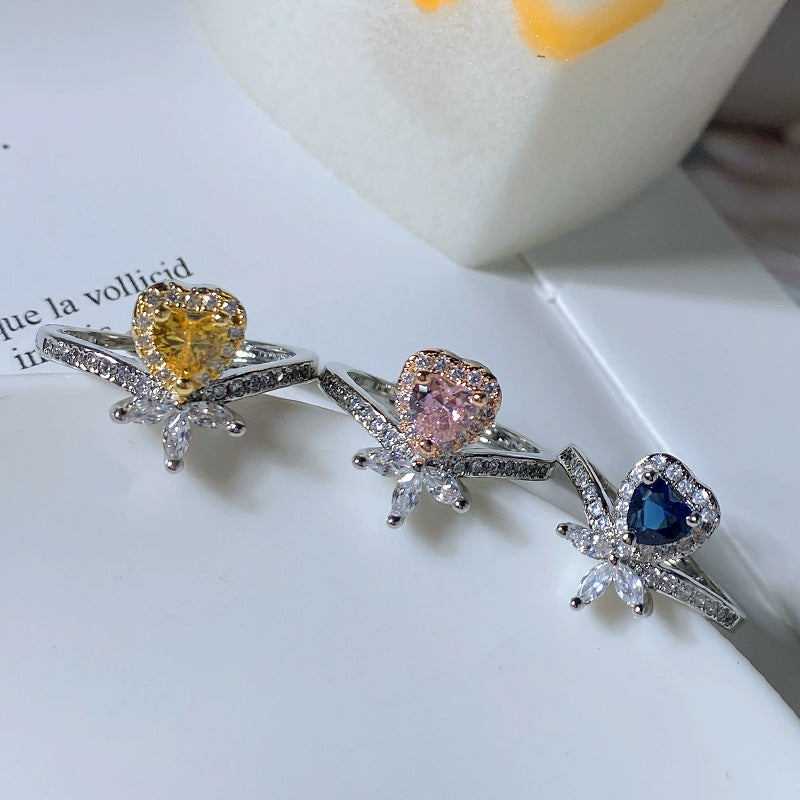Gems Female Plated Heart Pink Diamond Rings
