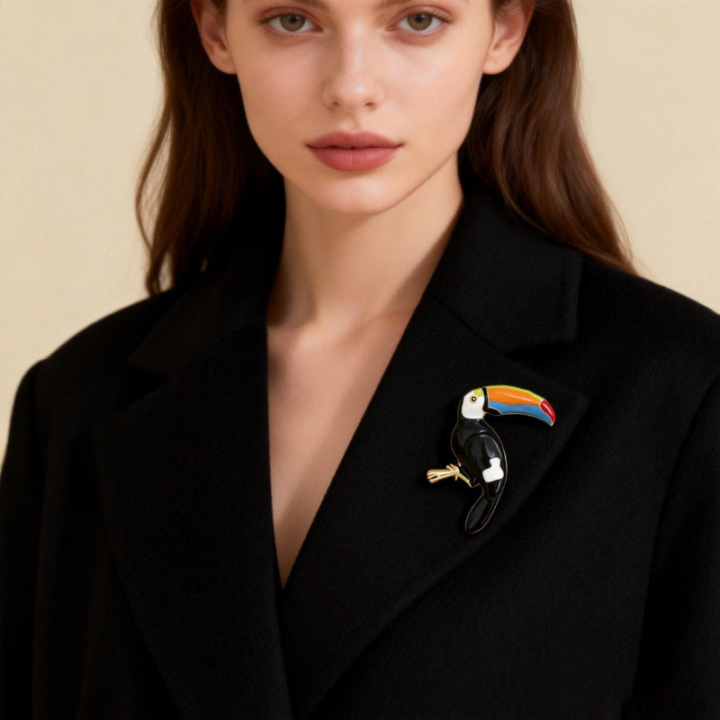 Women's Design Metal Colorful Oil Parrot Affordable Luxury Fashion High-grade Open Collar