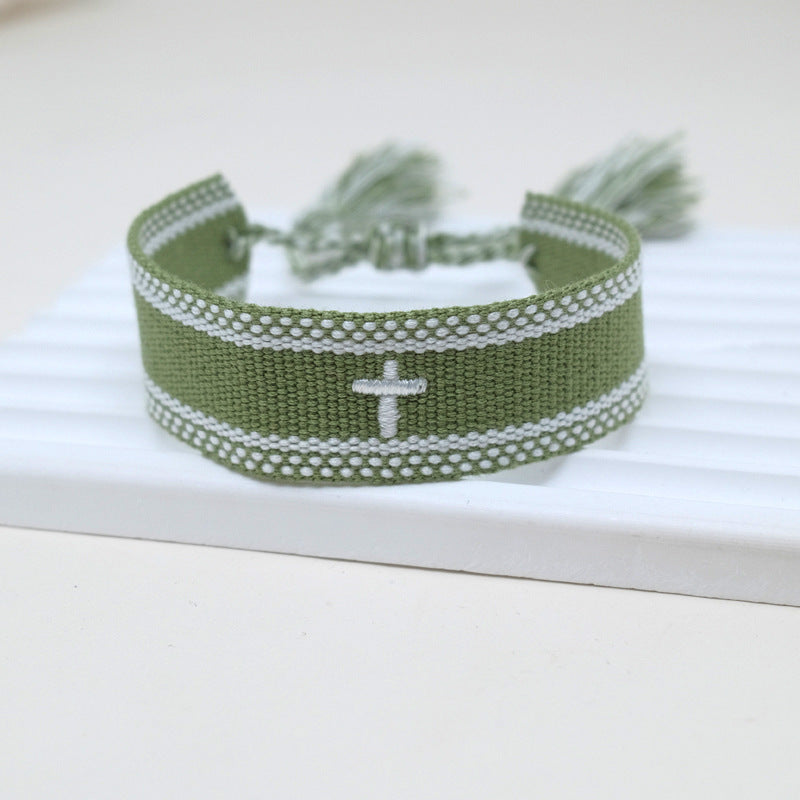 Embroidery Letter Cross Woven Bohemian Ethnic Style Bracelet
