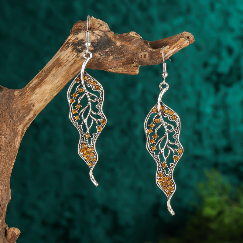 Women's Long Leaves Simple For Inlaid Color Earrings