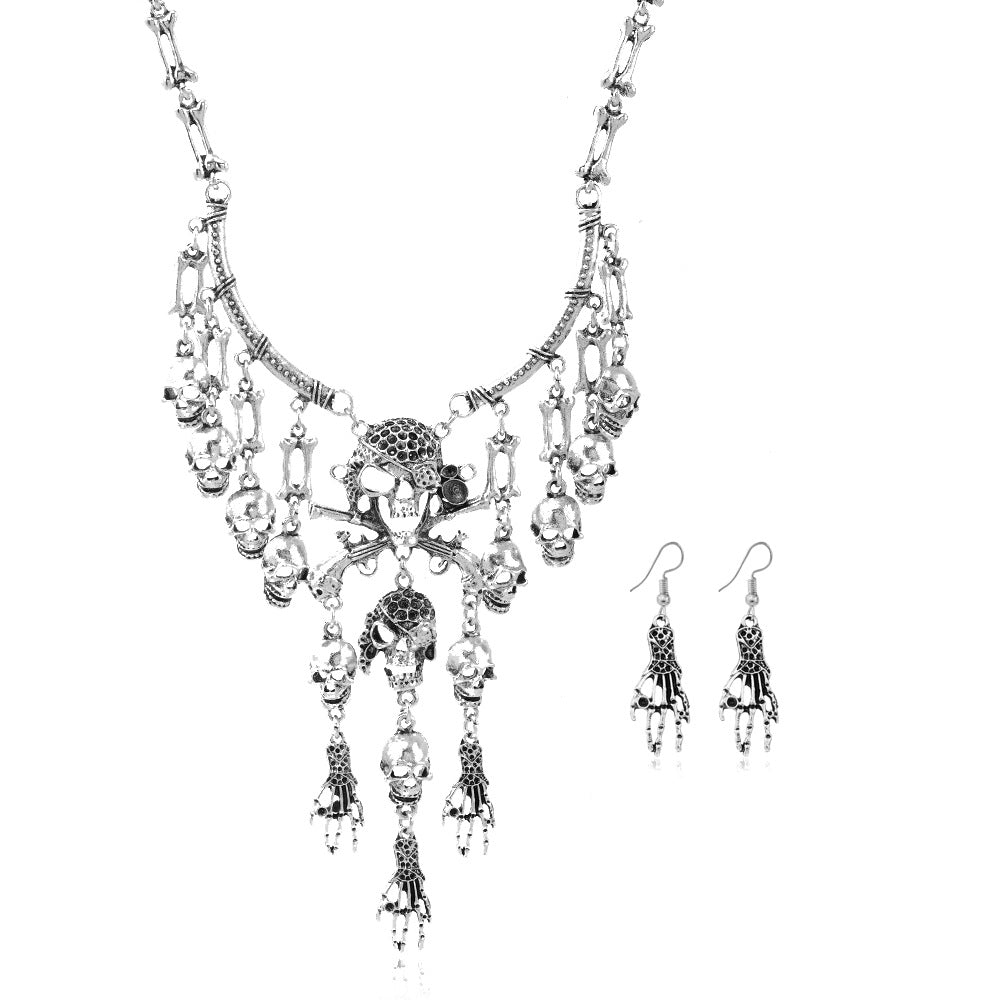 Women's Profile Retro Halloween Skull Ghost Head Necklace