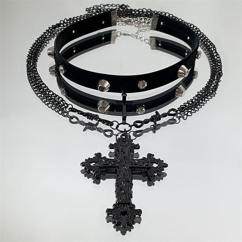 Cross Dark Hot Style Leather Rivet Punk Clavicle Collar