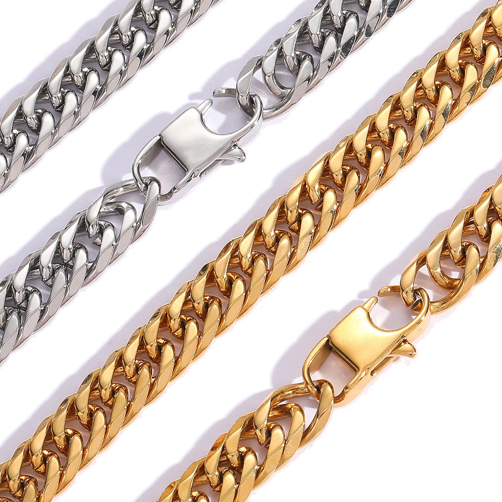 Men's Hop Stainless Steel Titanium Jeans Button Six-sided Grinding Chain Fashion Bracelet