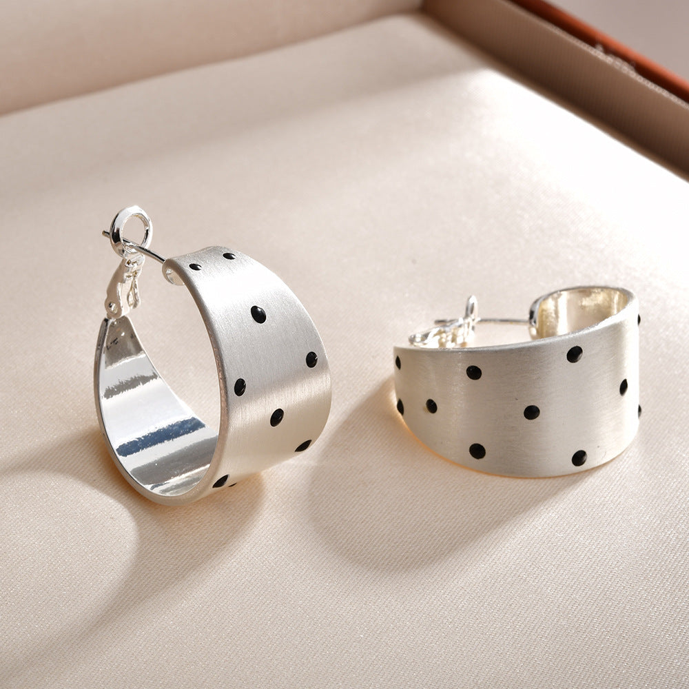 Retro Gold Brushed Black Polka Dot Earrings