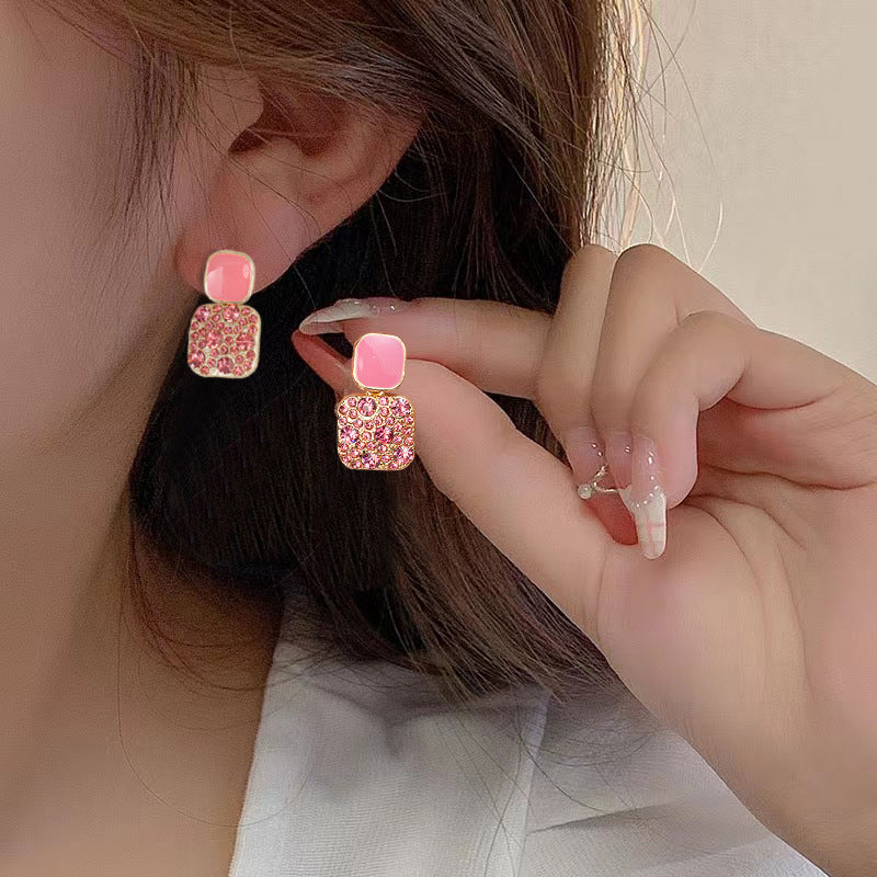 Rhinestone Painting Oil Advanced Sense Temperament Earrings