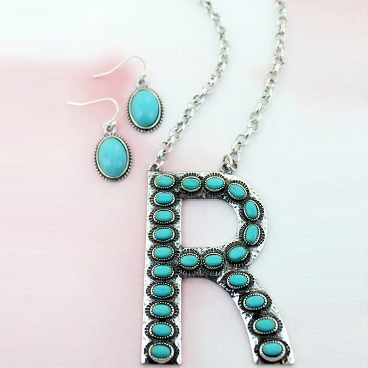 Bohemian Alphabet Letter Retro Style Inlaid Jewelry Set