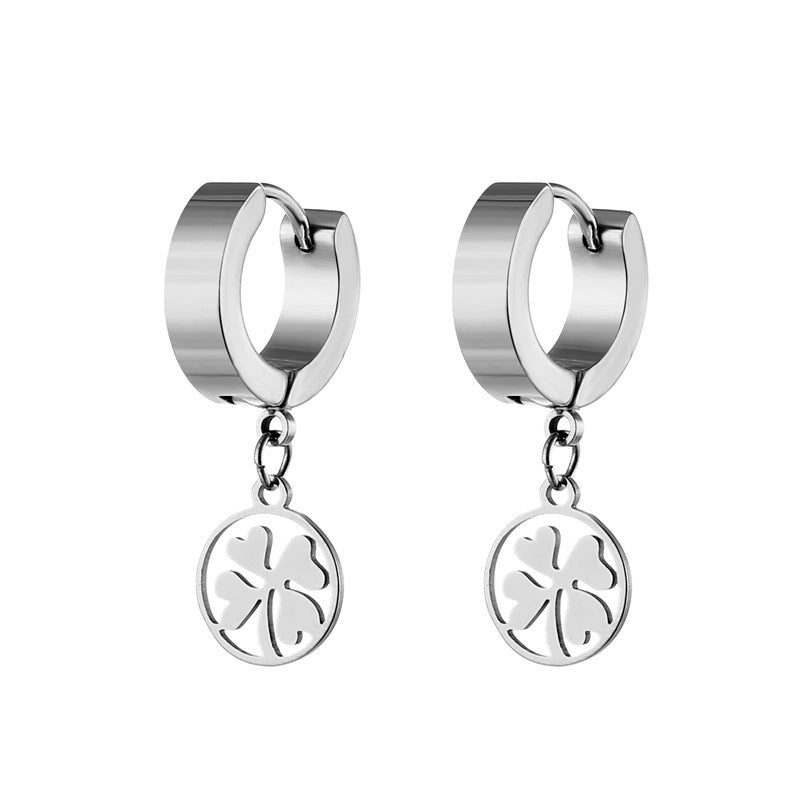 Men's Steel Trendy Ear Clip Color Cold Wind Round Heart Grass Earrings