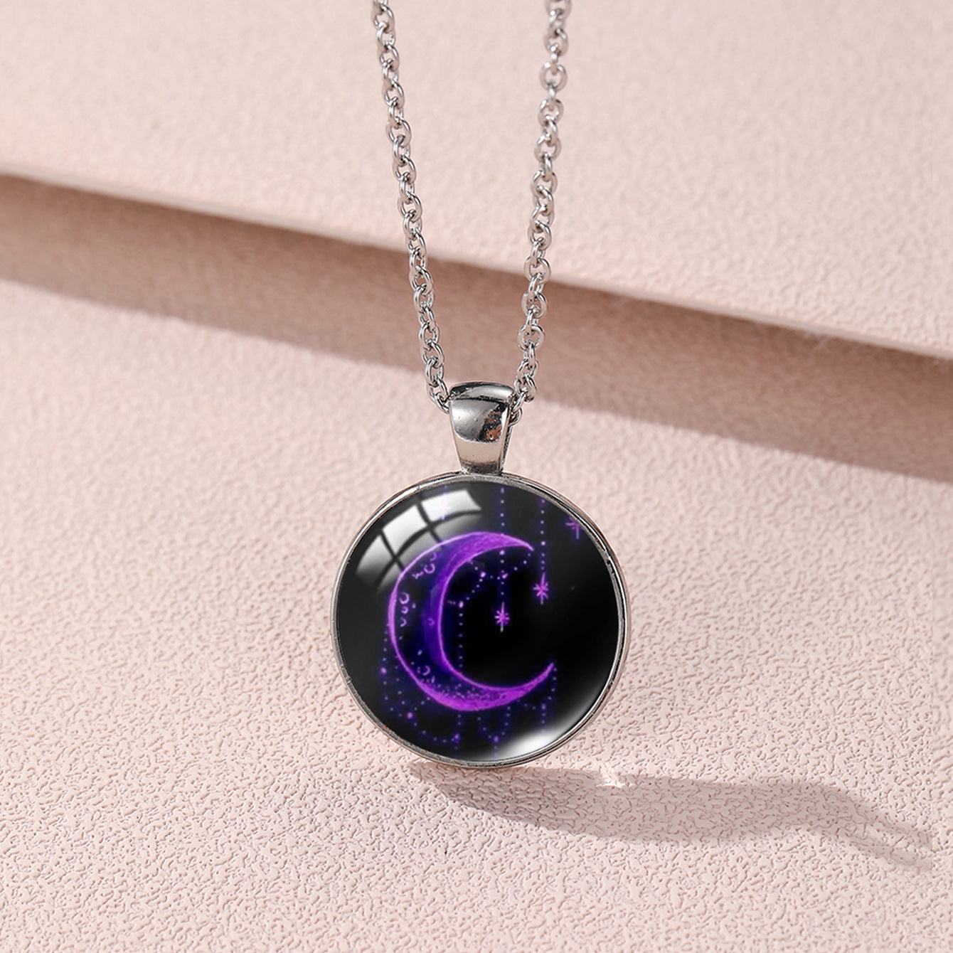 Sun Moon Lovers Couple Star Luminous Time Stone Valentine's Necklace
