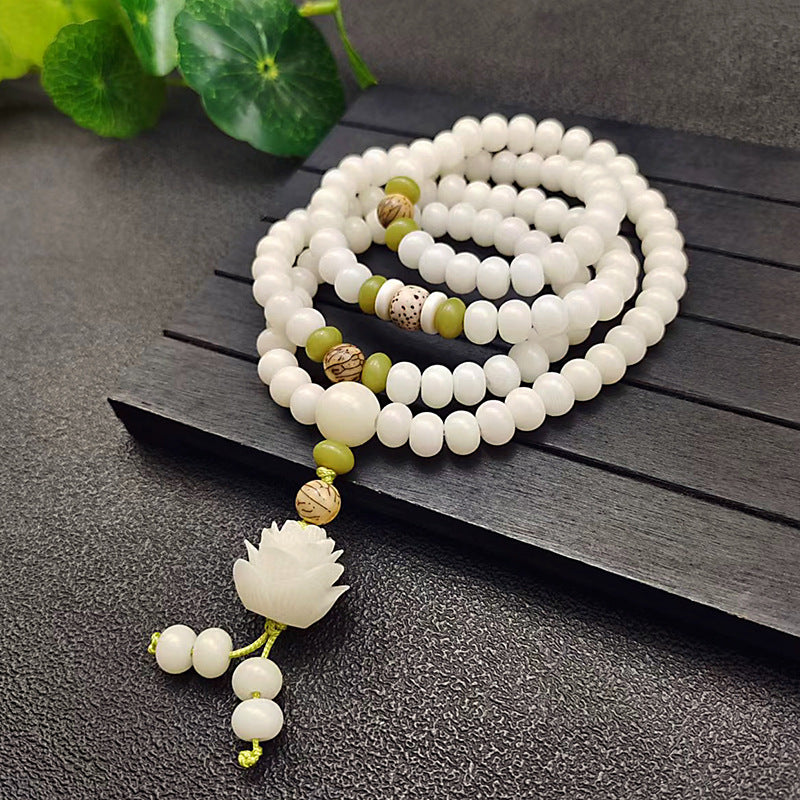 Style White Jade Bodhi Root Original Ecology Seed Buddha Beads Bracelet