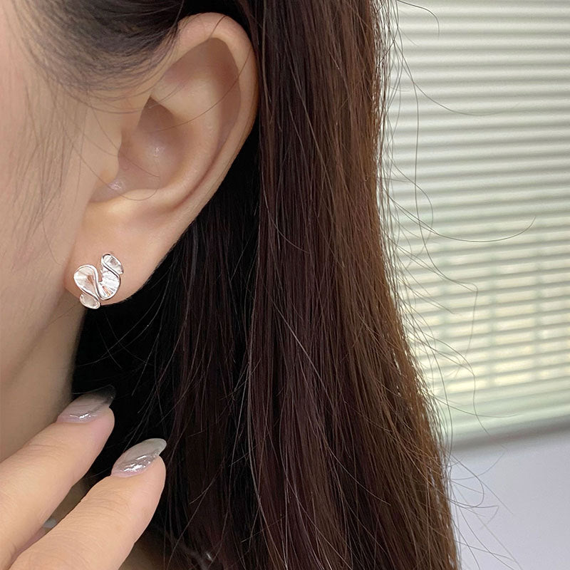 Sier Ruffled Pleated Ear Niche Korean Earrings