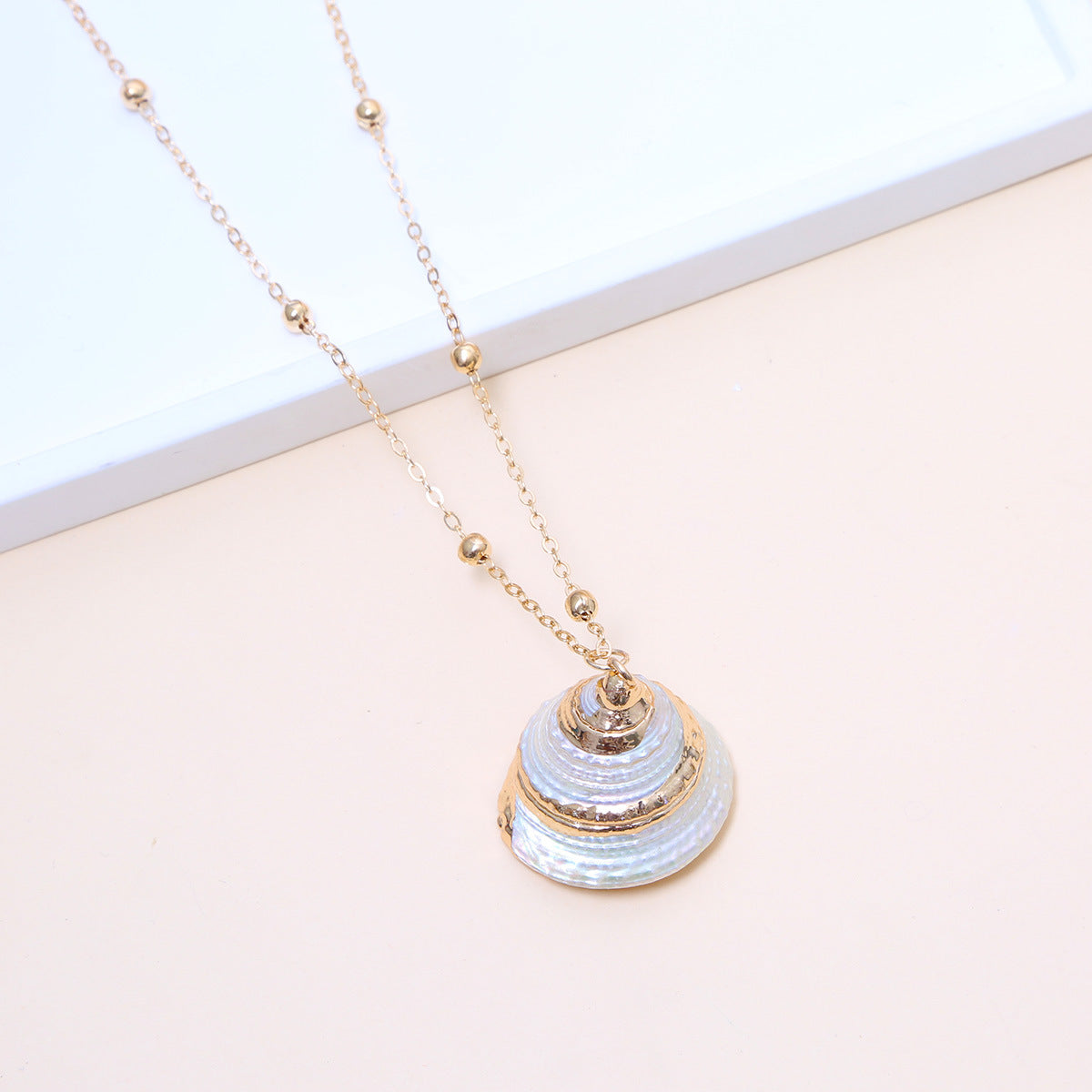 Ball Bead Chain Natural Shell Electroplated Necklace