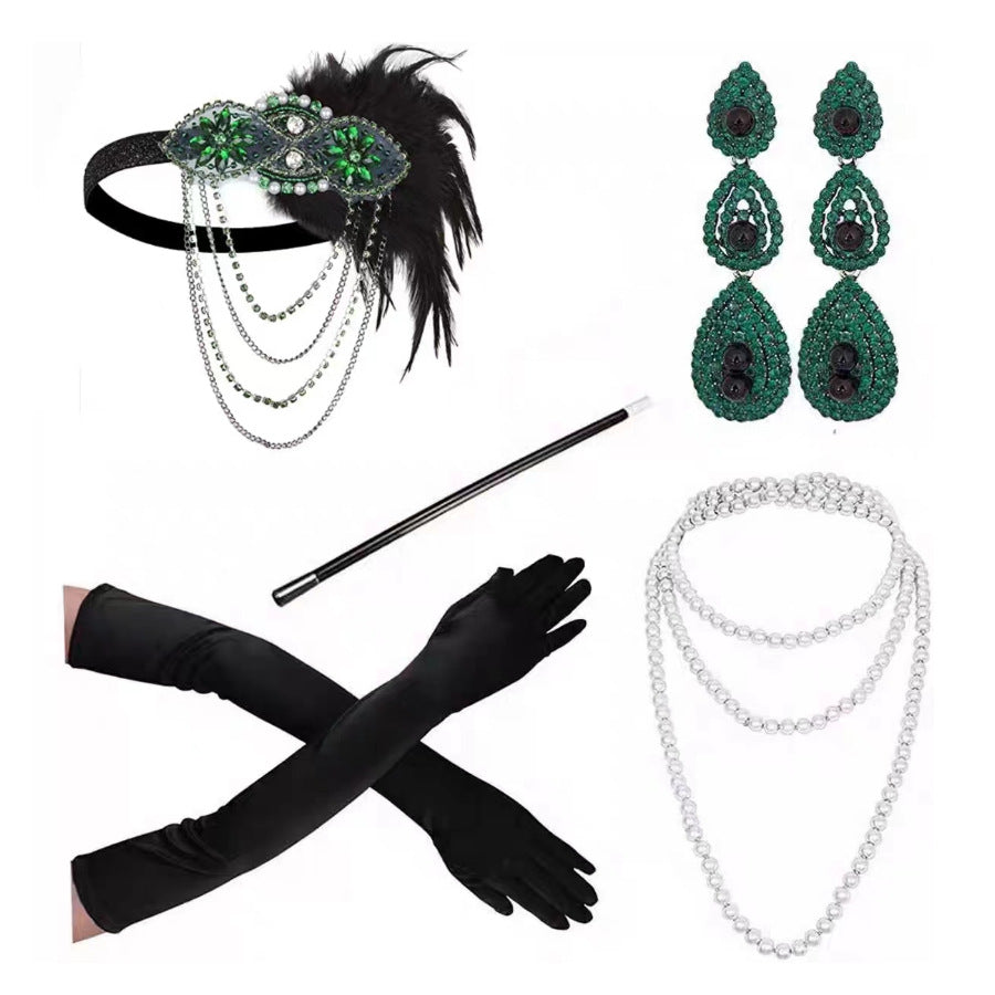 Red Feather Hair Band Masquerade Single Jewelry Set