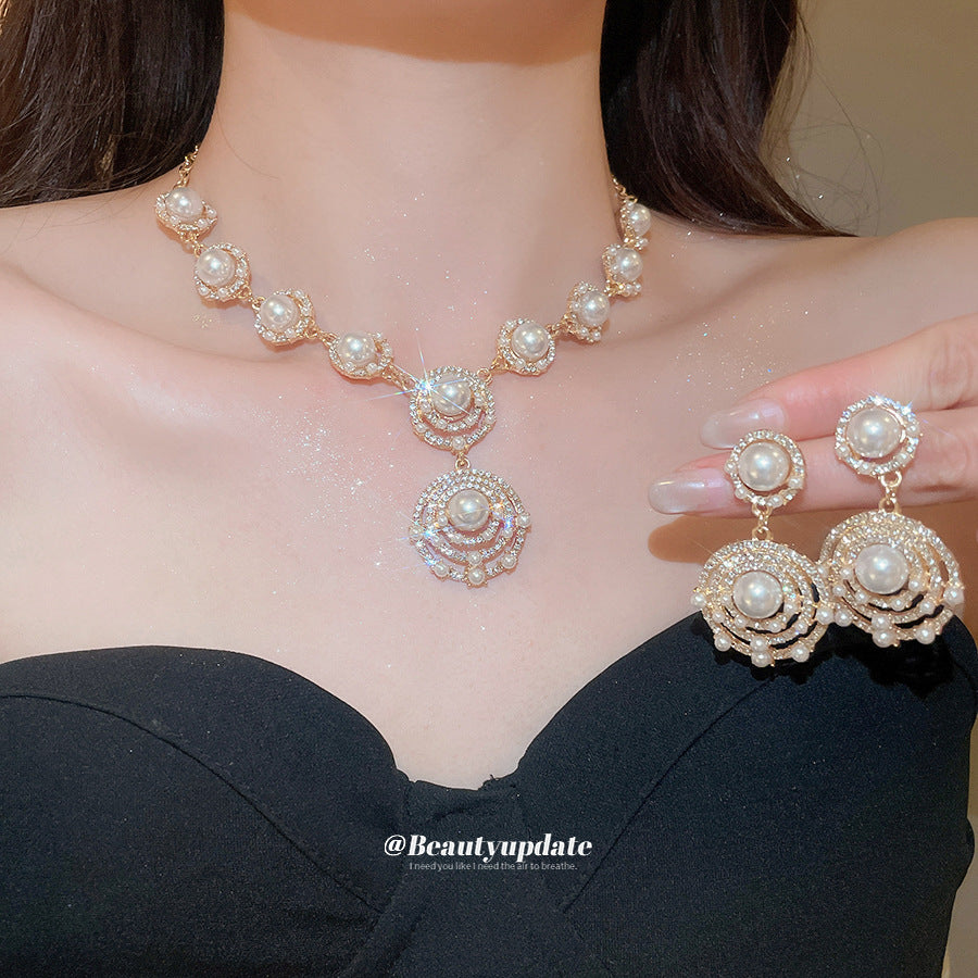 Round Pearl Ear Palace Style Elegant Graceful Light Luxury High Jewelry Set