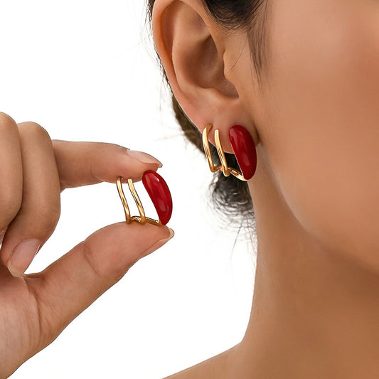 Spring Wine Red Unique Drop-shaped Simple Minority Earrings