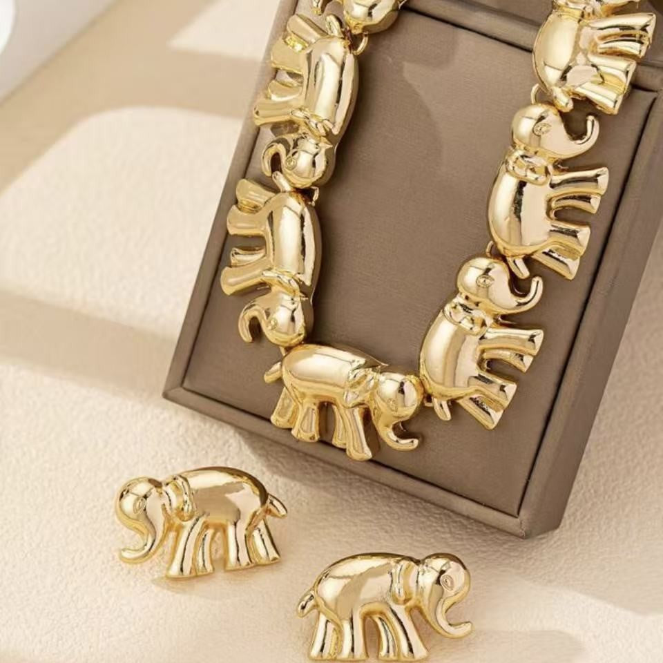 Elephant Shape Exaggerated Personalized Style Twin Necklaces