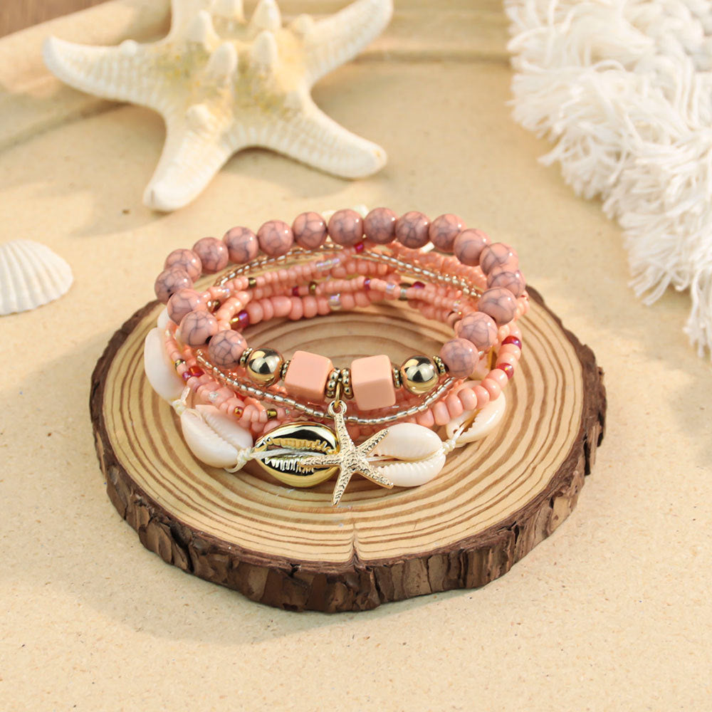 Women's Bohemian Vacation Style Twin Design Sense Glass Beads Stretch Bracelet