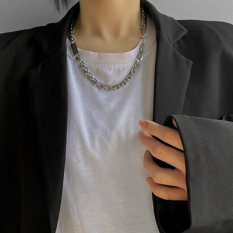 Women's & Men's Brick Metal Clavicle Hip Hop Double Layer Twin Cuban Necklace