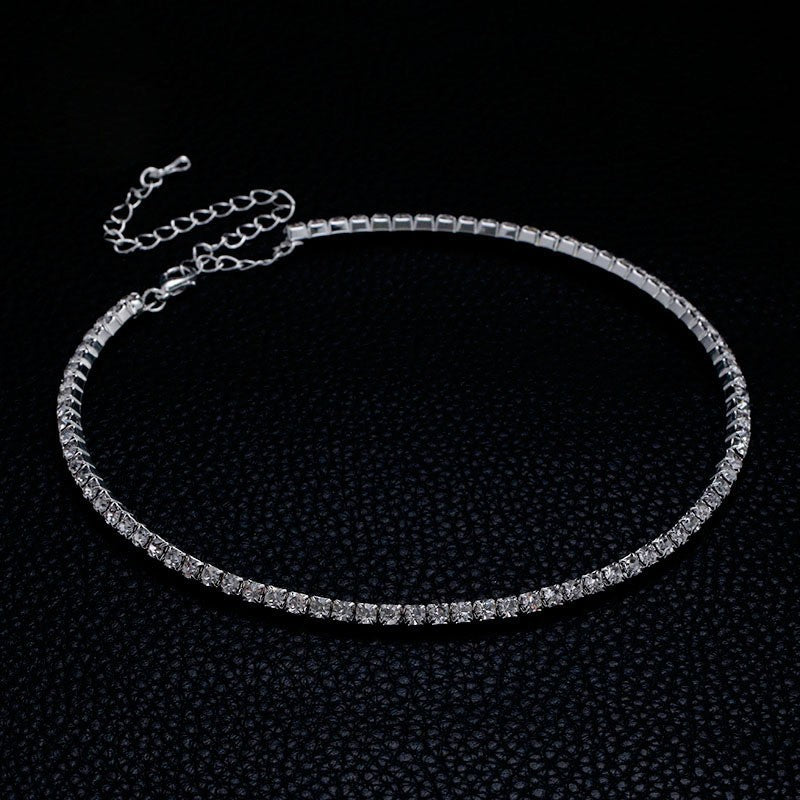 Wedding Fashion Row Rhinestone Geometric Collar Jewelry Set