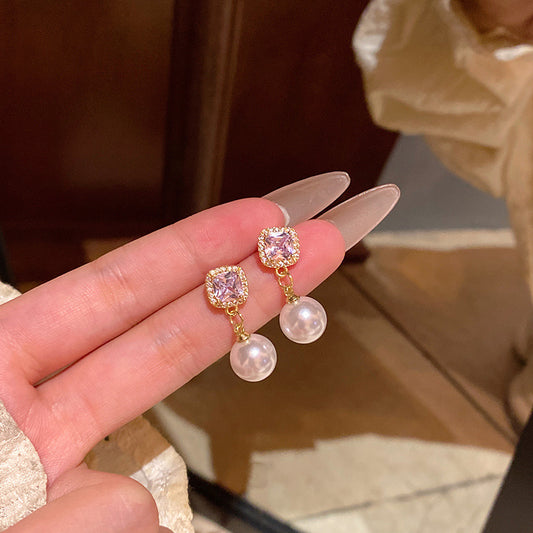 Sier Needle Zircon Pearl Advanced Fashion Bowknot Retro Earrings