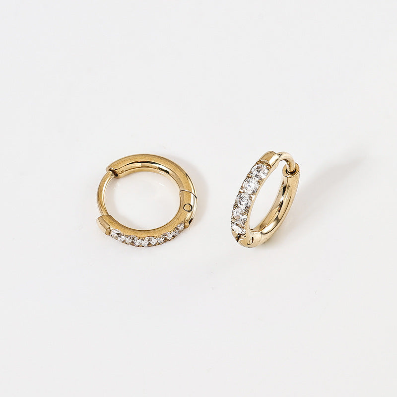 High Quality Carved Stainless Steel Studded With Zircon Titanium Earrings