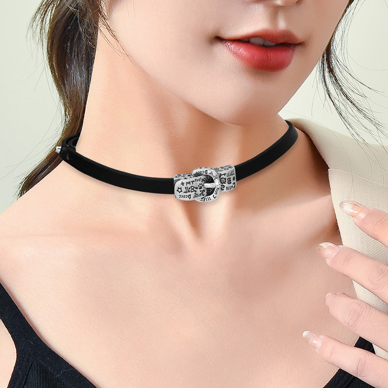 Women's Iti Buckle Cowhide Neckband Light Luxury High-grade Cold Collar