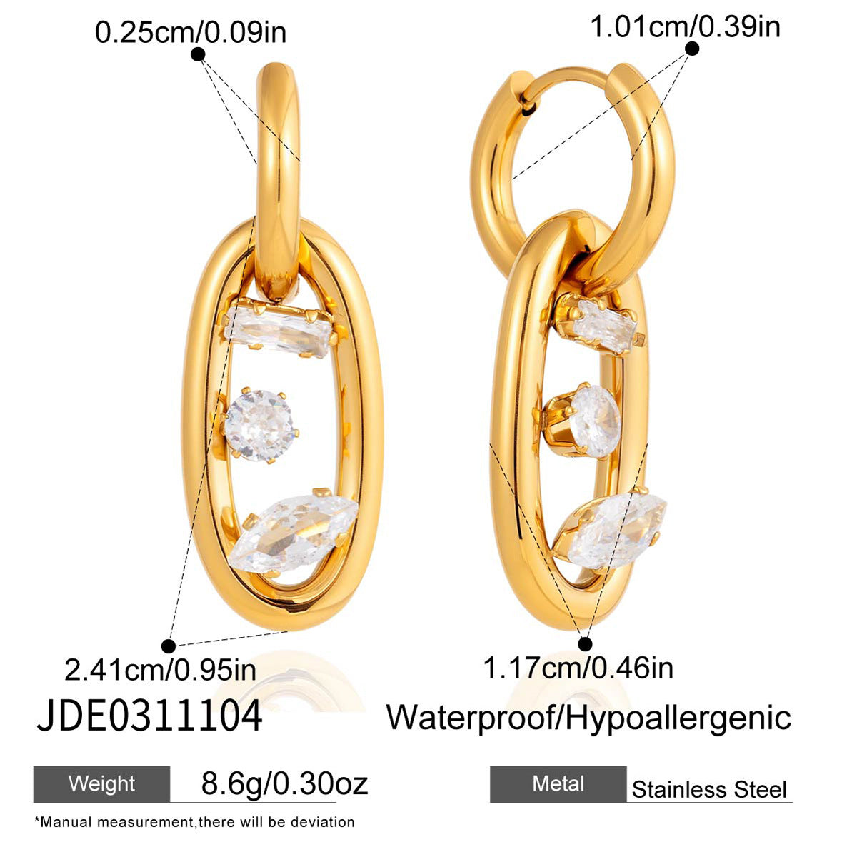 Golden Stainless Steel Zircon Light Luxury High-grade Earrings