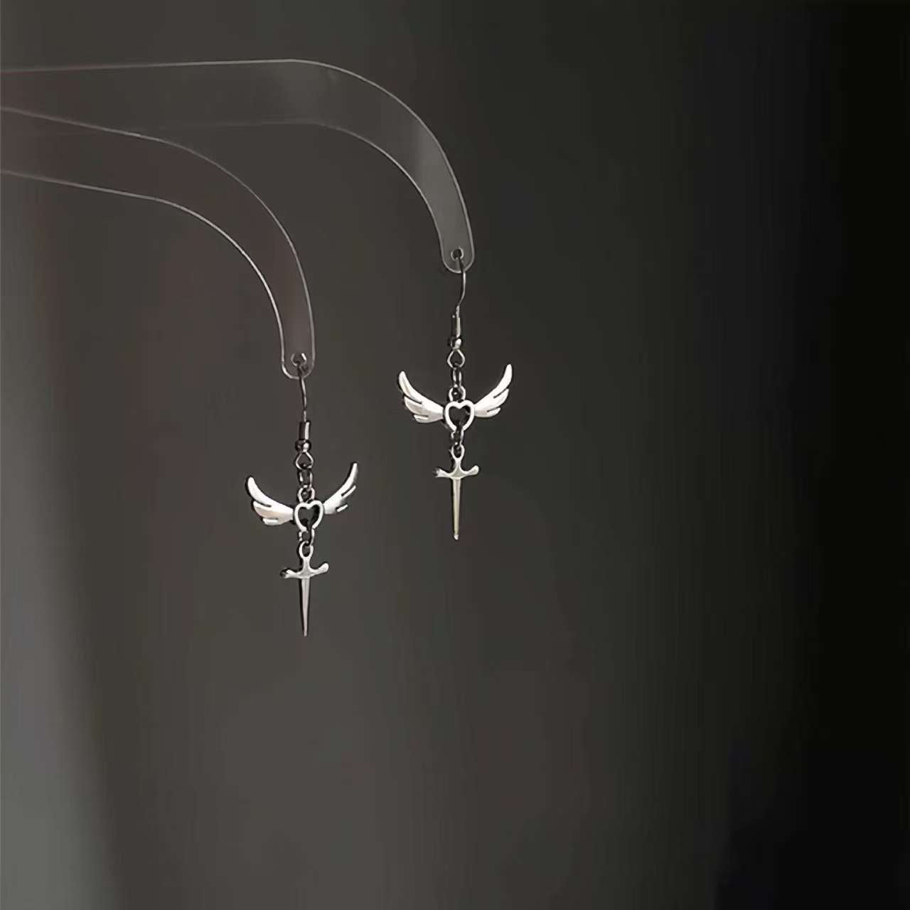 Punk Sier Cross Angel Wings Retro Ear Hook