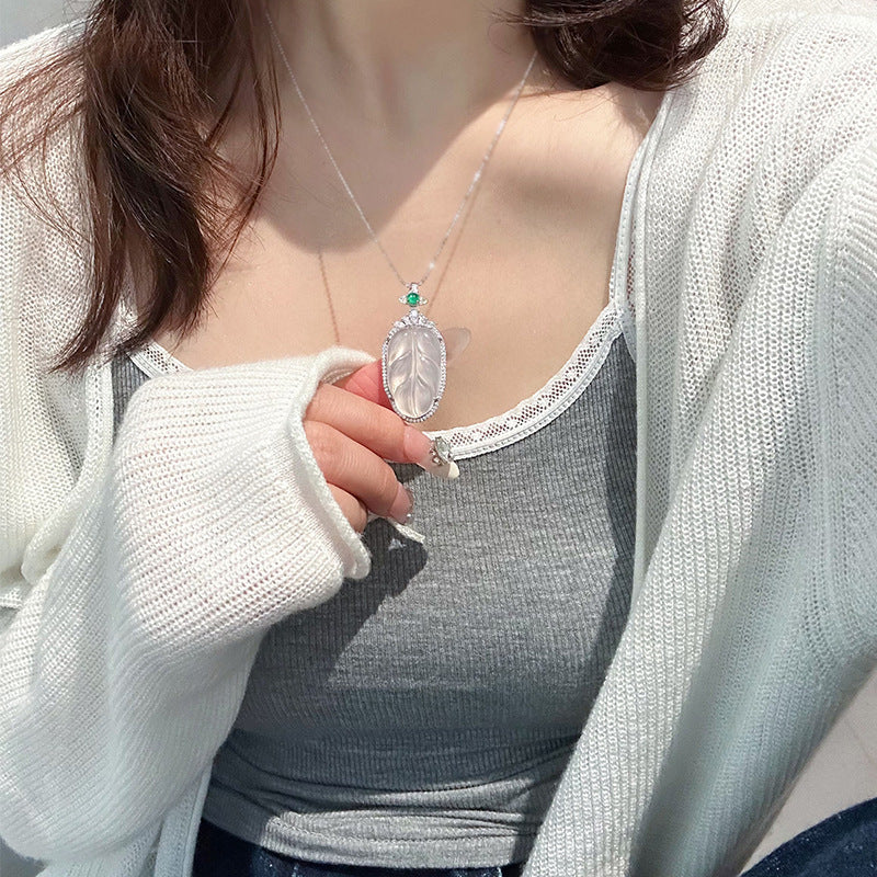 Women's Imitation Chalcedony Leaves Exquisite Maitreya Buddha Big Necklaces
