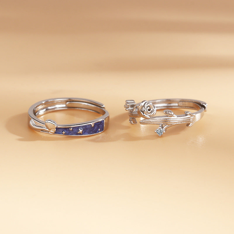 Women's & Men's Prince Rose Couple Pair Special Interest Light Luxury Opening Valentine's Ring