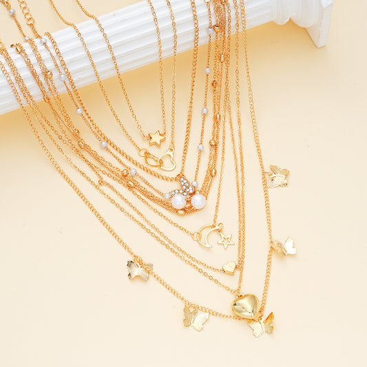 Butterfly Love Star Moon Pearl Suit Fashion Necklaces