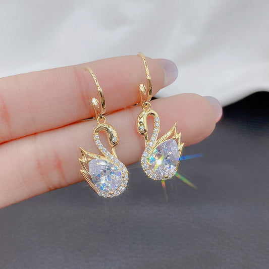Swan Super Flash Rhinestone Personalized Minority Design Sense Temperament Earrings