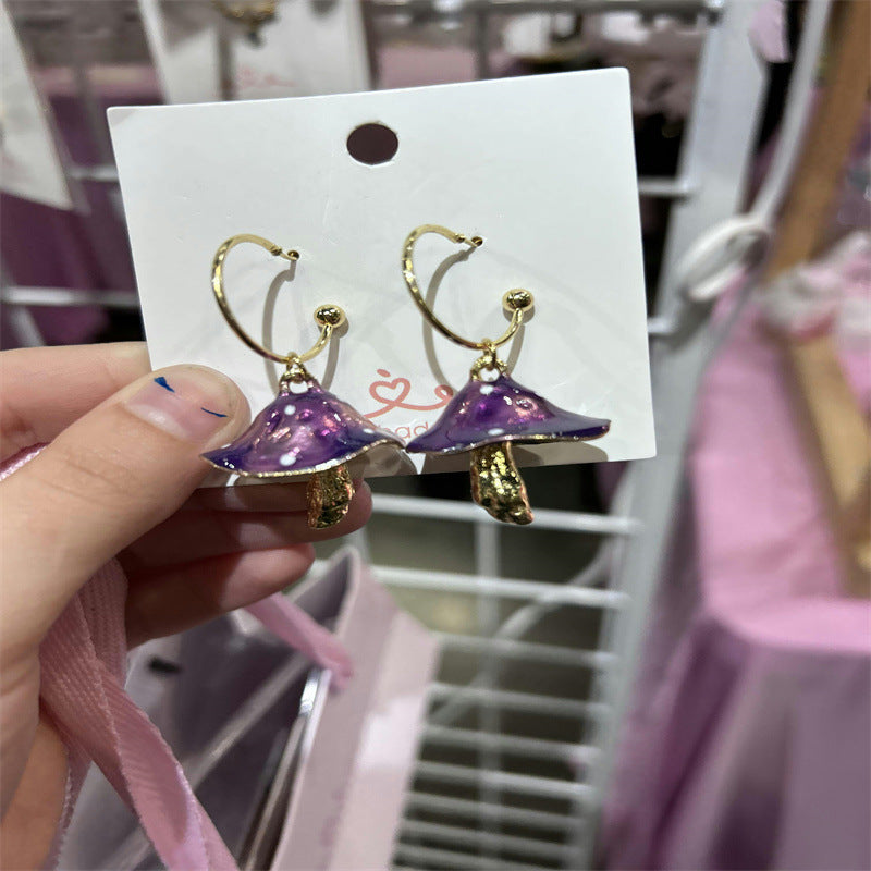 Cute Mori Style Small Mushroom Colorful Oil Creative Dream Fresh Earrings