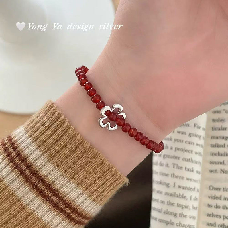 Women's Exquisite Sterling Sier Snake Bones Chain Ball Stitching Asymmetric Light Bracelet