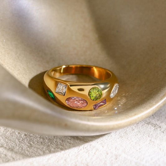 Trendy Gold Stainless Steel Color Zircon Rings