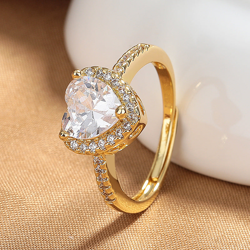 Light Luxury Heart-shaped Artificial Open Diamond Ring