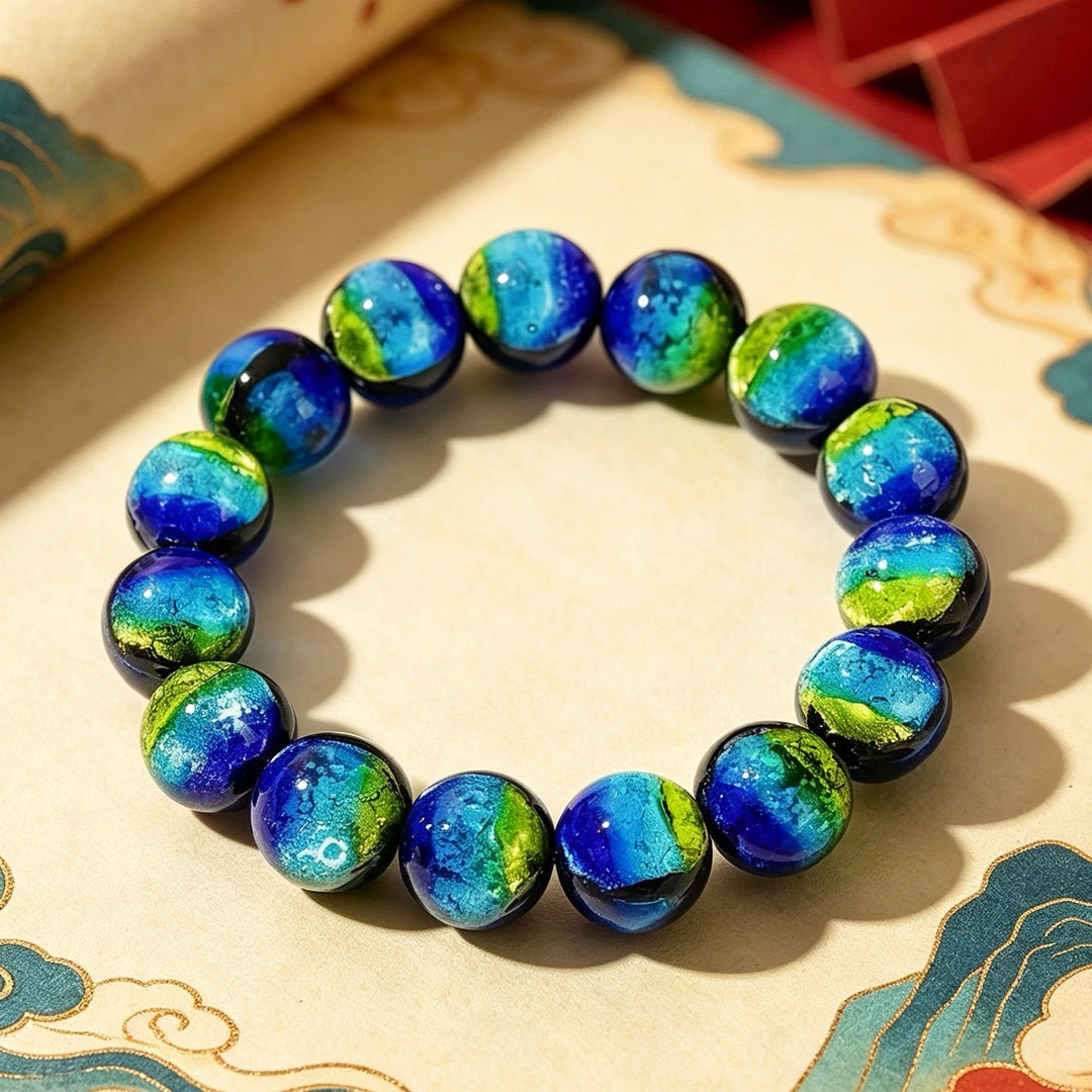 Women's & Men's Double-sided Glaze Luminous Sier Platinum Buddha Bracelet