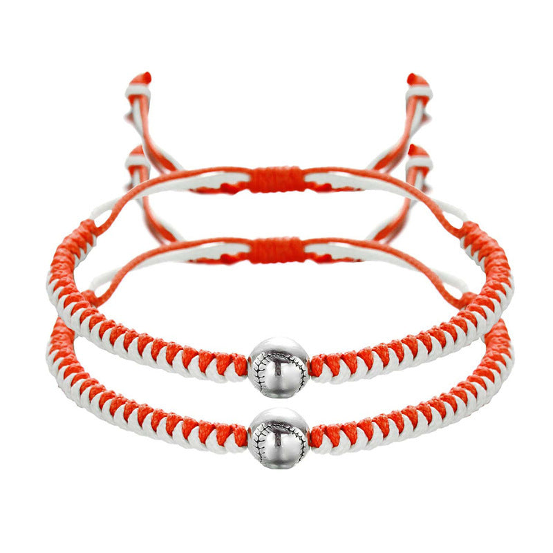 Women's & Men's Ball Round Beads Baseball Football Sports Woven Bracelets