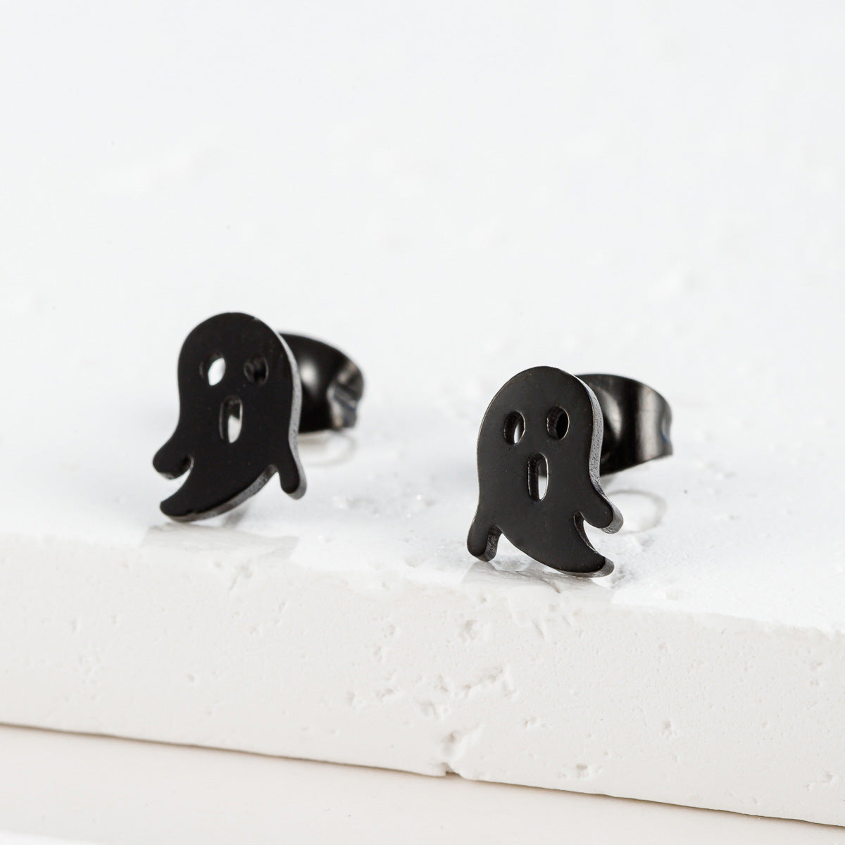 Stainless Steel Goldfish Bird Ear Design Ghost Skull Stud Earrings