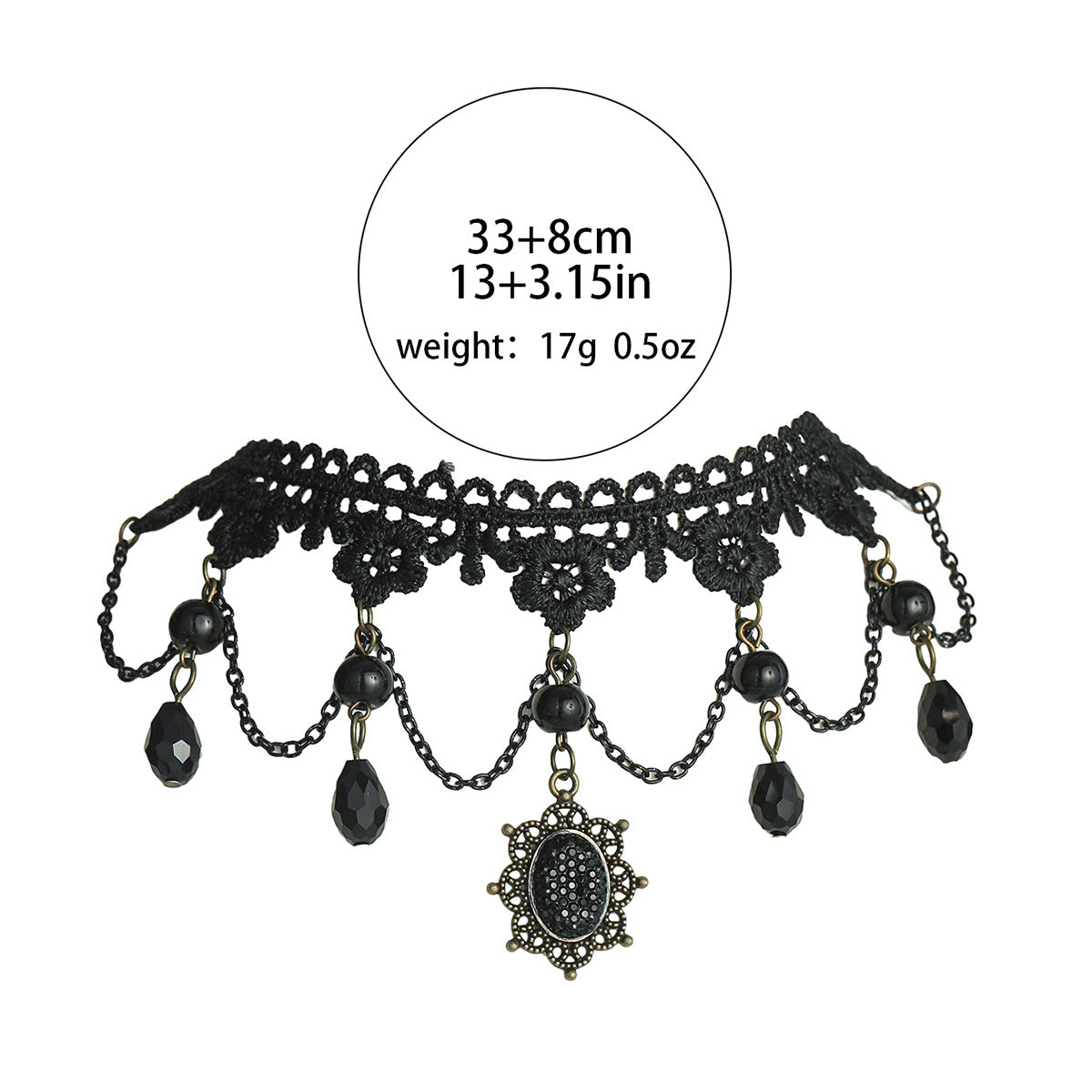 Women's Ornament Vintage Lace For Exaggerated Personalized Black Crystal Necklaces