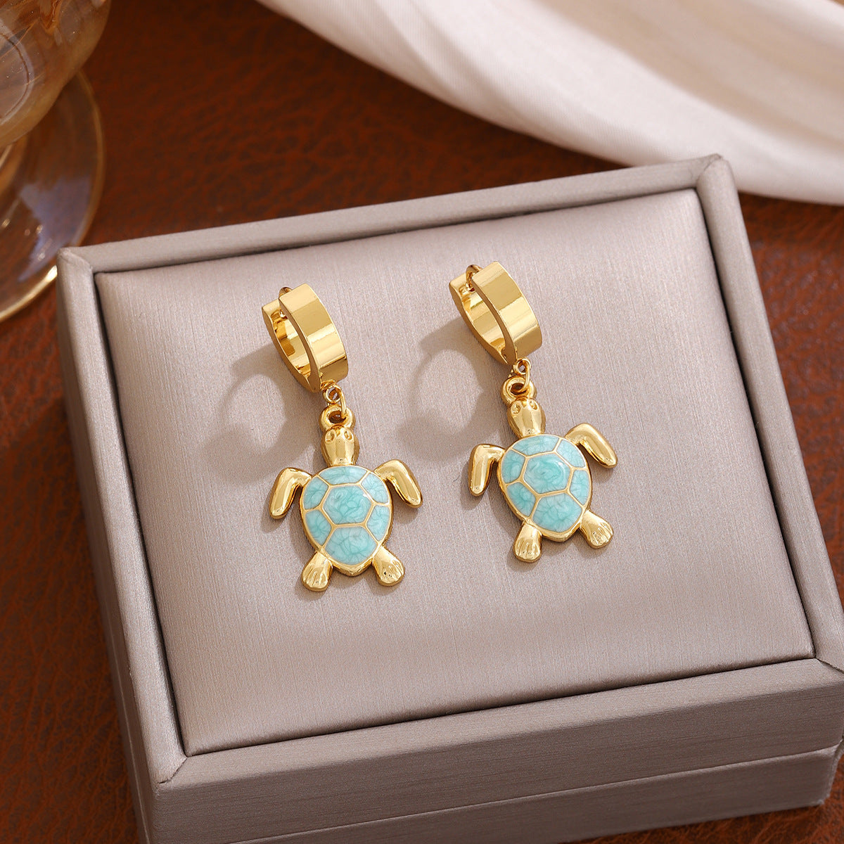 Personalized Turtle Eardrops Color Stainless Steel Gold-plated Stud Earrings