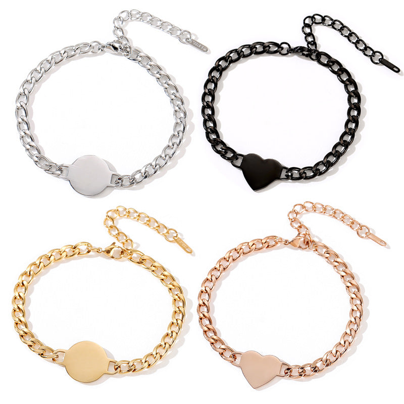 Blank No Words Material Stainless Steel Cuban Link Chain Laser Bracelet